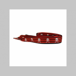 červenočierne pruhované šnúrky so smrtkami širšie, ploché šnúrky do topánok dĺžka 110cm šírka 1,9cm materiál:100%polyester